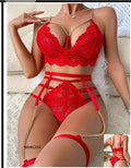 Enchanting Red Lace Lingerie Set with Chain Detail